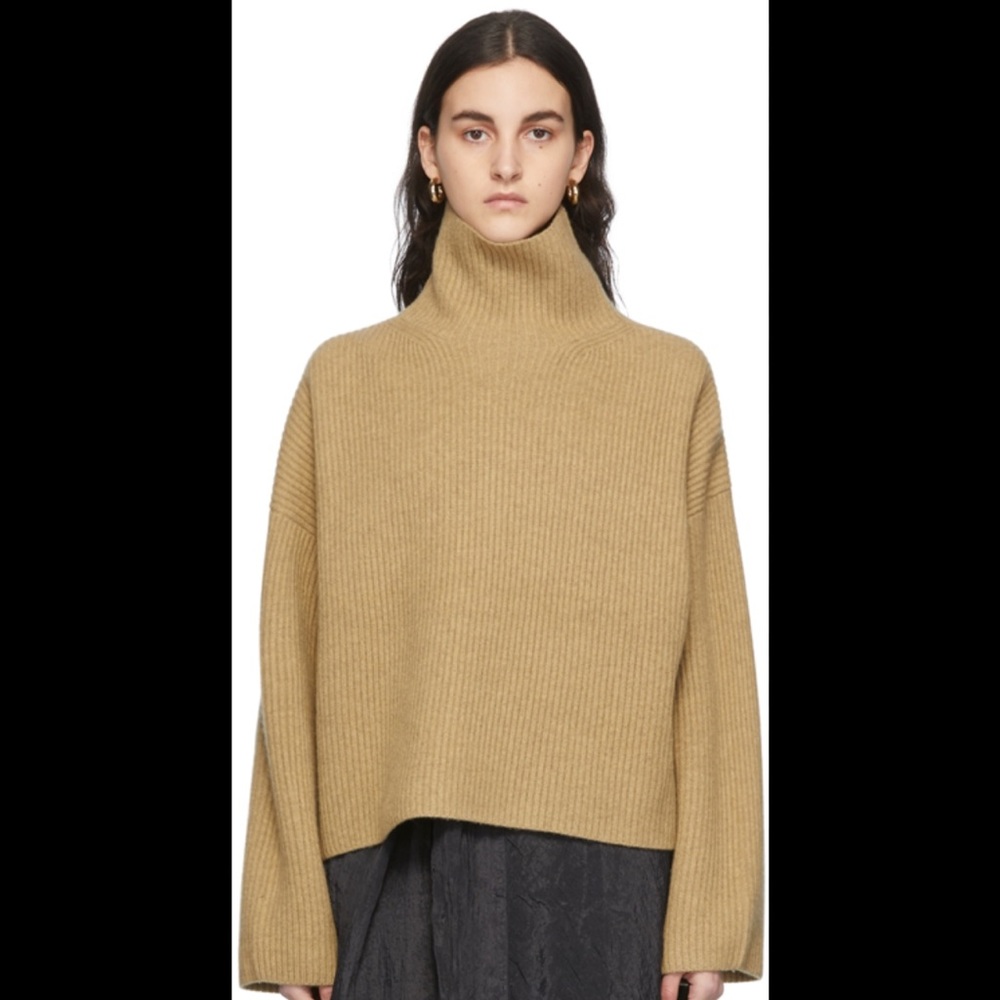 Toteme Wool Yak Rib Knit Sweater Peanut Butter Melange